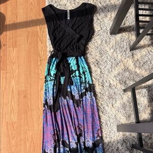 Tua Black and Blue Patterned Maxi Dress